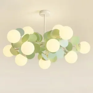 Modern Creative Leaf Cluster Fresh Green Ceiling Lights LED Lamps for Living Dining Room Bedroom Home Decoration Art Chandeliers