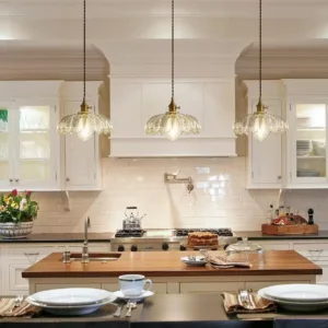 Vintage Flower Shape Glass Pendant Light, 25cm Diameter E27 Hanging Lamp Fixture for Bedroom Kitchen Island Dining Room