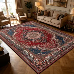 Red Blue Vintage Persian Floral Medallion Carpet Living Room Table Large Rug Soft Non-slip Washable Bedroom Lounge Floor Mats