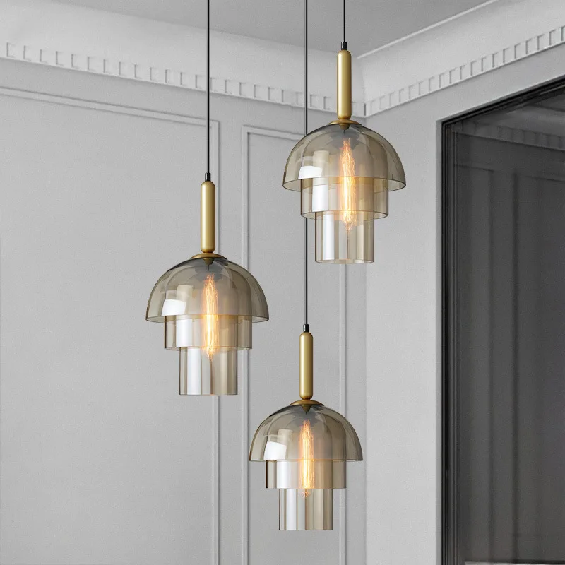 LED Vintage Art Champagne Chandelier Glass Pendant Lamp Restaurant Living Room Bedroom Aisle Bar Decor Hanging Lighting Fixtures