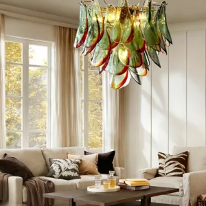 Green Red Classical Glass Petal Hanging Lamp for Ceiling Led Home Art Lustres Vintage Chandelier Living Room Decor Light Fixture