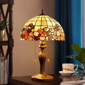 American Vintage Bedside Lamp Tiffany Shell Living Room Study Bedroom Cozy Light Luxury Romantic High-End Table Lamp