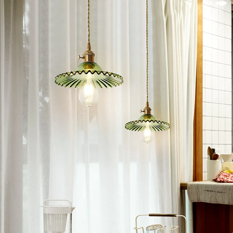 Brass glass chandelier Nordic vintage B&B bar Restaurant Bedside lamp Creative personality cafe bedroom lamp