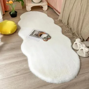 Faux Rabbit Carpet For Modern Home Decor Solid Color Soft Plush Sofa Area Rug Kids Bedroom Bedside Floor Mat 60x180cm White