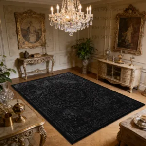 Persian Retro Black Living Room Luxury Carpet Decoration Bedroom Non-slip Washable Sofa Floor Mats Soft Study Office Tables Rug