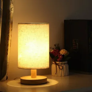 USB Bedside Lamp Night Lights Table Lamp For Bedroom Wooden Desk Lamp Bedside Night Light with Cylinder Lamp Shade Home Decor
