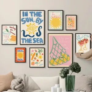 Tropical Seashell Sea Summer Abstract Poster Print Wine Lemon Wall Canvas Art Painting Picture Home for Modern Living Room De