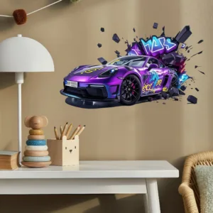 Creative, cool and handsome, two sizes of purple sports car PVC beautifying room, bedroom wall stickers