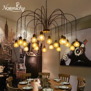American Retro Industrial Large Pendant Light Restaurant Room Living Room Clothing Store Villa Duplex Iron Lamp Home Changeable