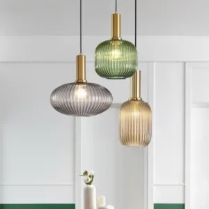 Vintage Colorful Glass Striped Pendant Chandelier Light Dining Room Kitchen Island Ceiling Light Bedroom Bedside Hanging Lamp