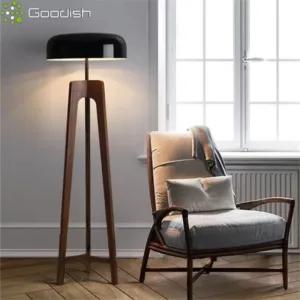 Simplicity Wabi-sabi Solid Wood Tripod Stand Creative Art Lustre Lights LED Floor Lamps for Bedroom Home Decoration Chandelier