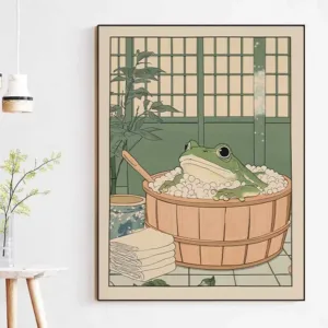 Japanese Frog in A Bathtub Print Poster Vintage Cute Fun Animal Canvas Painting Bathroom Home Decor Gifts-unframed
