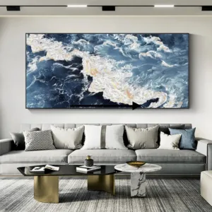 1pc frameless Canvas Painting Large Sea Canvas Oil Painting Handmade Blue Sea Landscape Abstract White Wave Painting Textured Se