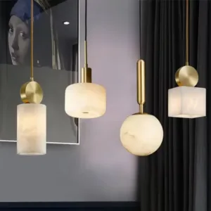 Brass Modern LED Alabaster Chandelier, Marble Copper Design Round Square Bedroom, Living , Dining Room, Hotel Interior Lighting