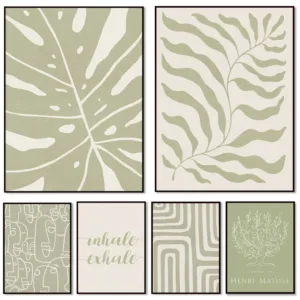 Sage green printable wall art, sage green print relaxation, modern plant leaves abstract canvas canvas decorative painting poste