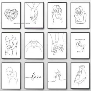 Nordic Couple Hug Kiss Posters and Prints Print Wall Art Picture Canvas Painting Wedding Anniversary Engagement Gift Home Decor