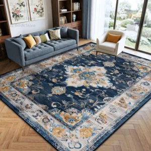 Blue Persian Vintage Living Room Carpet Decoration Home Non-slip Washable Lounge Area Rugs Bedroom Fluffy Soft Tatami Floor Mat