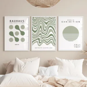 Green Bauhaus Print Modern Wall Art Sage Green Wall Art Abstract Bauhaus Living Room Art Exhibition Poster Prints for Bedroom