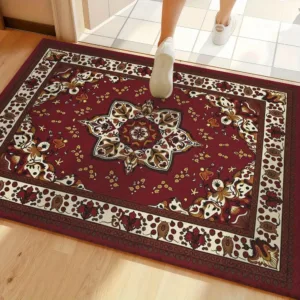 Luxury Burgundy Persian Area Rug Classical Medallion Printed Floor Mat Elegant Royal Wine Red Carpet for Living Room Bedroom