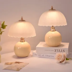 Modern Ceramic Simple Glass Cover Bedroom Bedside Table Lamp Children's Room Small Table Lamp Warm Reading Small Book Lamp