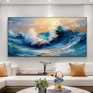 Arthyx,Hand-painted Abstract 3D Knife Seascape Oil Painting On Canvas,Modern Textured Ocean Waves Poster,Wall Picture,Home Decor