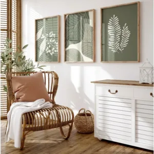 Botanical Wall Art Prints 3 Panel SET 'Green Bohemian Art' Posters Living Room Bedroom Office Home Décor Gift Sage Green Boho