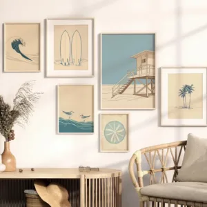 Vintage Beach Sea and Surf Poster Beach House Landscape Minimalist Prints Wall Art Picture Canvas Painting for Room Home Decor