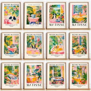 Funny Matisse Style Poster Black Cat in Bathtub Print Canvas Painting Maximalism Wall Art Picture for Bathroom Home Decoration