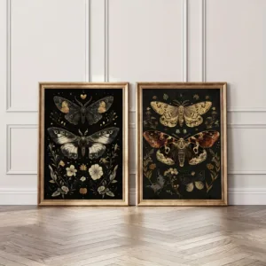 Gothic Plants Flowers Butteryfly Moths Canvas Prints Dark Art Moddy Wall Art Posters for Modern Living Room Halloween Home Decor