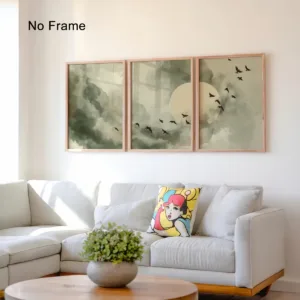 3PCS Japandi Birds Poster Sage Green Minimalist Wall Art Landscape Painting Canvas Paintings For Room Decor Home Wall Decor
