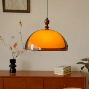 2026 Minimalist Brown Acrylic Pendant Lamp Walnut Wood LED E27 Light Adjustable Hanging Chandelier for Bedroom Dining Room