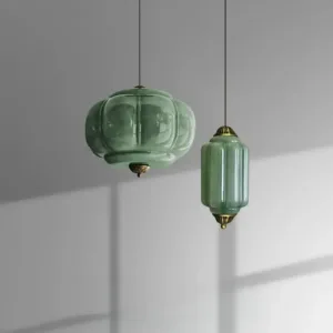 Song Dynasty Aesthetic Green Glass Drop Pendant Light Vintage for Bedroom Tea Room Entryway Hallway Lamp Ceiling Light Led Lamp