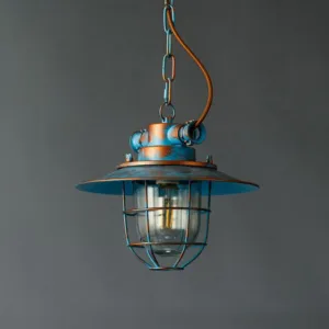 Vintage Glass Chandelier Loft American Waterproof Pendant Lamp Chain Metal Cage Retro Industrial Kitchen Droplight
