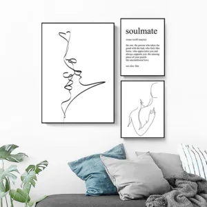 Abstract Couple Kiss Single Line Drawing Print Love Black White Poster Romantic Gifts Bedroom Wall Art Canvas Painting Decor