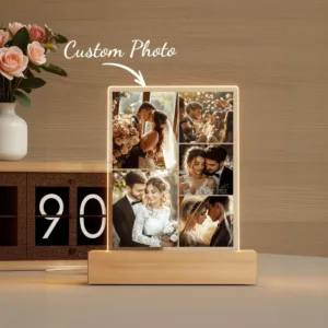 Personalized LED Night Light for Couples – Custom Photo & Text Acrylic Bedside/Table Lamp, Perfect for Weddings or Anniversaries