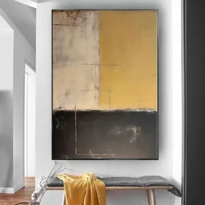 Yellow beige and black textured minimalist abstract painting modern abstract artwork Wall Art Neutral Minimalism Wall Decor