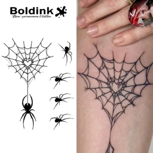 Halloween Heart-Shaped Spider Web Temporary Tattoo,Lasts To 15 Days New Technology Magic Waterproof Semi Permanent Sticker.