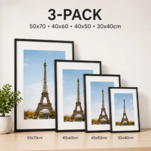 1/3pcs Modern Black Aluminum Picture Frames Set 30x40cm 40x60cm 50x70cm With Mat For Wall Art Canvas Print Poster Display, Minimalist Gallery Wall Frame For Living Room Bedroom Office Home Decor, Lightweight Easy Mounting Photo Frame Set