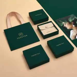 Wholesales 500pcs/lot Custom Logo Dark Green Paper Bag, Lid and Base Box, Micorfiber Pouch for Jewelry Gift Packaging Necklace