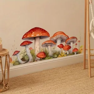 1Pc Forest Grassland Nature Mushroom Wall Sticker, Pvc Wall Decoration for Home Decor, Suitable for Glass, Tiles, Bathroom, Bedroom, Kitchen, Living Room, Dining Room, Trendy Shops, Cafes, and Wall Decals, Cute and Attractive Stickers That Are Practical and Easy to Use, Creating a Cozy Space