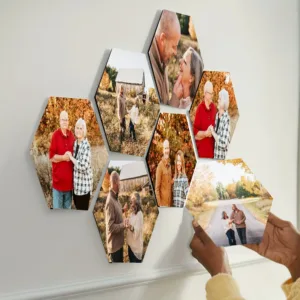 Custom Photo-Printed Hexagon Tiles, Size 9.4x8 Inches, Personalized Photo Wall Printing, Collage Wall Art Photo Gifts,