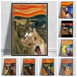 Abstract Fat Cat Menace Canvas Painting Ghost Scream Posters and Prints Wall Art Picture for Living Room Wall Decoration Cuadros