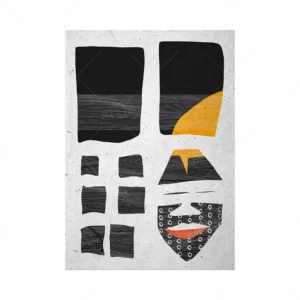 Contemporary Black White Wall Art, Abstract Set of 2 Black Yellow Print, Minimalist Afro Ceremonial Ethno Set, Figurative Set