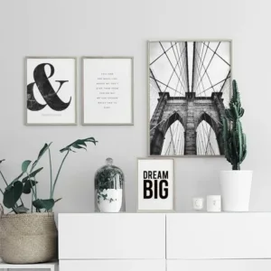 Nordic Poster Letters Canvas Print Painting Wall Art Black And White Brooklyn Bridge Decorative Pictures for Living Room Decor