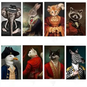 Nordic Rabbit Cat Animal Head Vintage Big Canvas Painting Art Posters and Prints Wall Picture for Living Room Cuadros