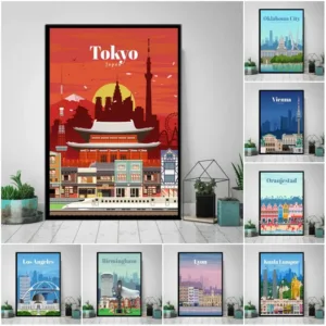 Tokyo Ottawa Prague Sydney City Map Vintage Retro Travel Classic Canvas Paintings Posters Wall Art Pictures for Home Living Room