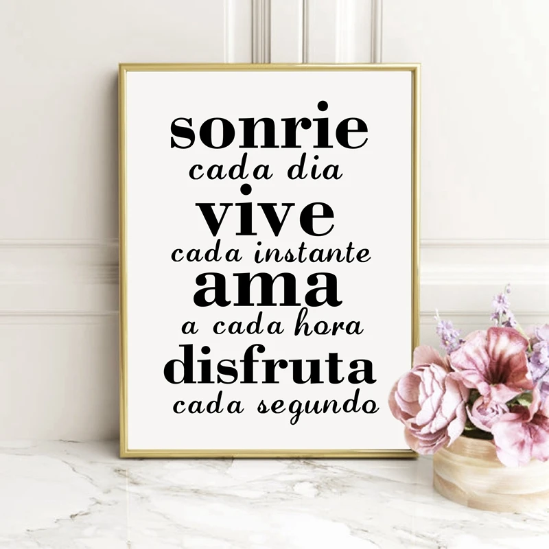Spanish Inspirational Quotes Canvas Painting Wall Poster , Smile Everyday Live Every Moment Spanish Canvas Art Prints Home Decor