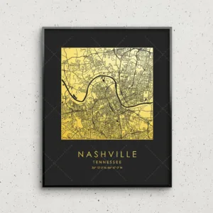 Nashville map printing, gold and silver Nashville square map, Nashville wall decoration, Nashville street map, map gift creative