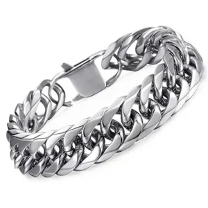 HNSP 316L Stainless Steel LA Cuban Link Chain Bracelet For Men Punk Hip Hop Silver Color Hand Chain 8/10/12/14MM Thick