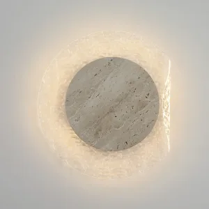 Vintage Round Shape Natural Stone Art Decoration Wall Lamp Interior Wall Lights Bedroom Decor Led Sconce Cream Home-appliance
